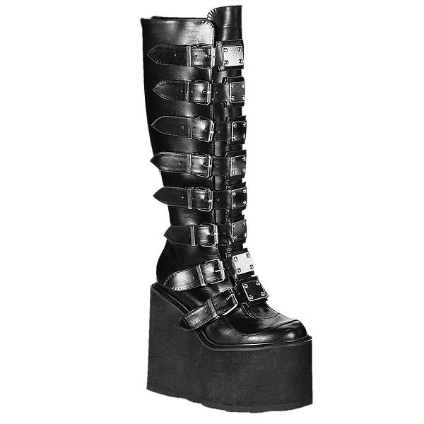 Demonia Women's Swing-815 Knee High Platform Boots - Black Vegan Leather D0976-14US Clearance